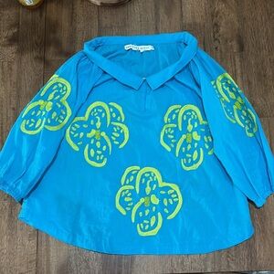 Gretchen Scott Twombly Floral Embroidered Top Size XLarge blue green